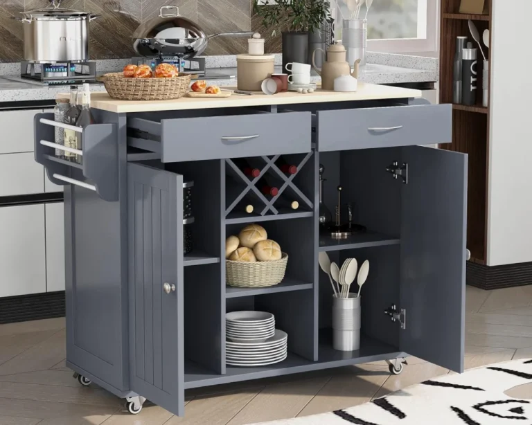 Multi Purpose Kitchen Island Cart With Storage And Wine Rack 03