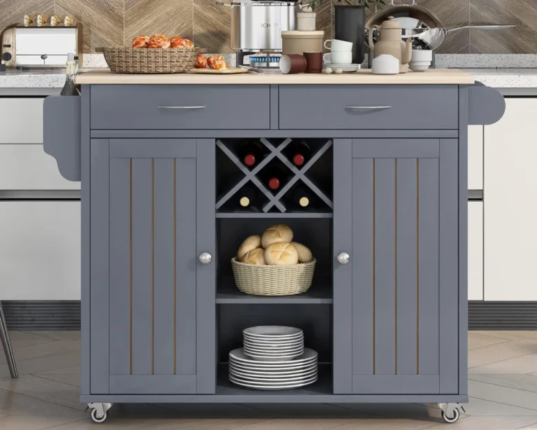 Multi Purpose Kitchen Island Cart With Storage And Wine Rack 01